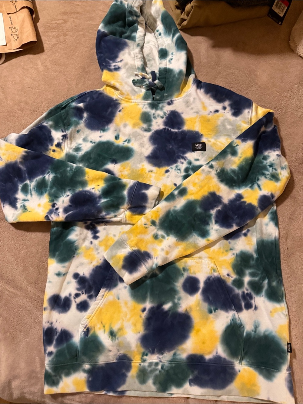 Vans Tie-Dye Hoodie in Yellow, Navy & Teal Splash